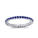 Full Eternity Wedding Band Round Simulated Blue Sapphire CZ Ring 925 Sterling Silver