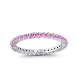 Full Eternity Wedding Band Round Simulated Pink CZ Ring 925 Sterling Silver