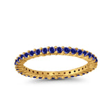 Full Eternity Wedding Band Round Yellow Tone, Simulated Blue Sapphire CZ Ring 925 Sterling Silver