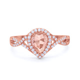 Teardrop Wedding Promise Ring Rose Tone, Simulated Morganite CZ 925 Sterling Silver