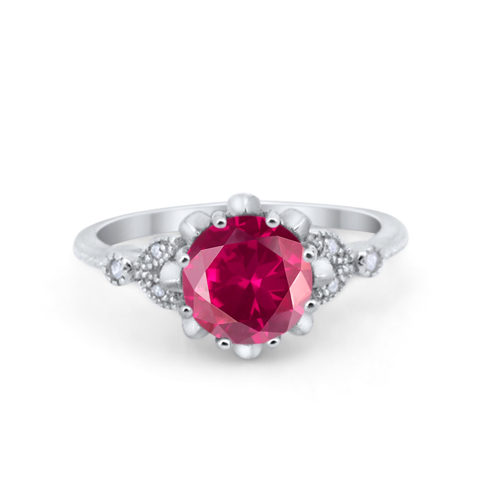 Art Deco Design Fashion Ring Round Simulated Ruby CZ 925 Sterling Silver