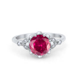 Art Deco Design Fashion Ring Round Simulated Ruby CZ 925 Sterling Silver