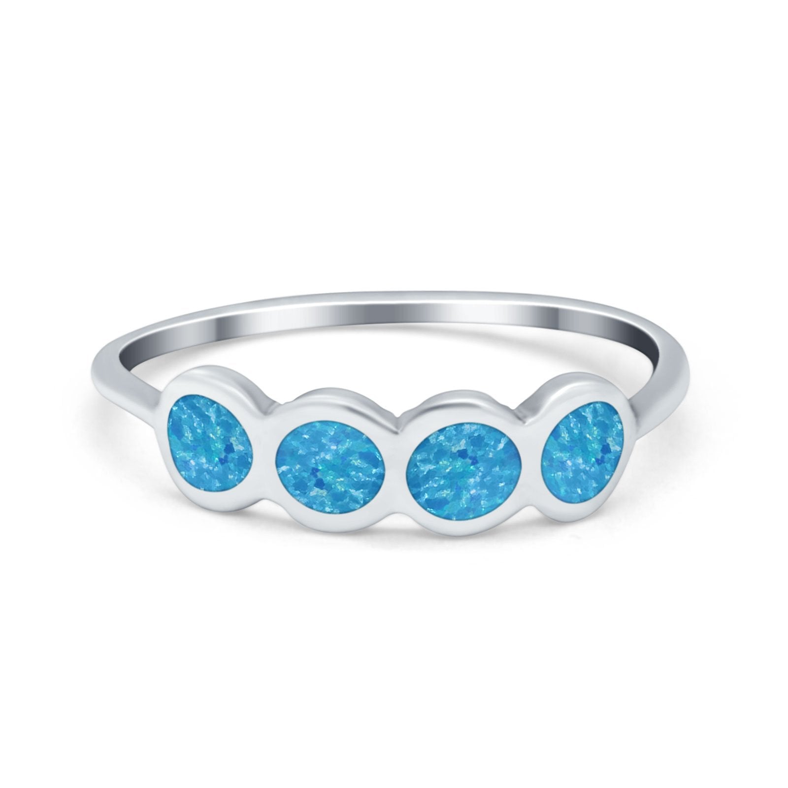 Petite Dainty Thumb Ring Round Lab Created Blue Opal 925 Sterling Silver