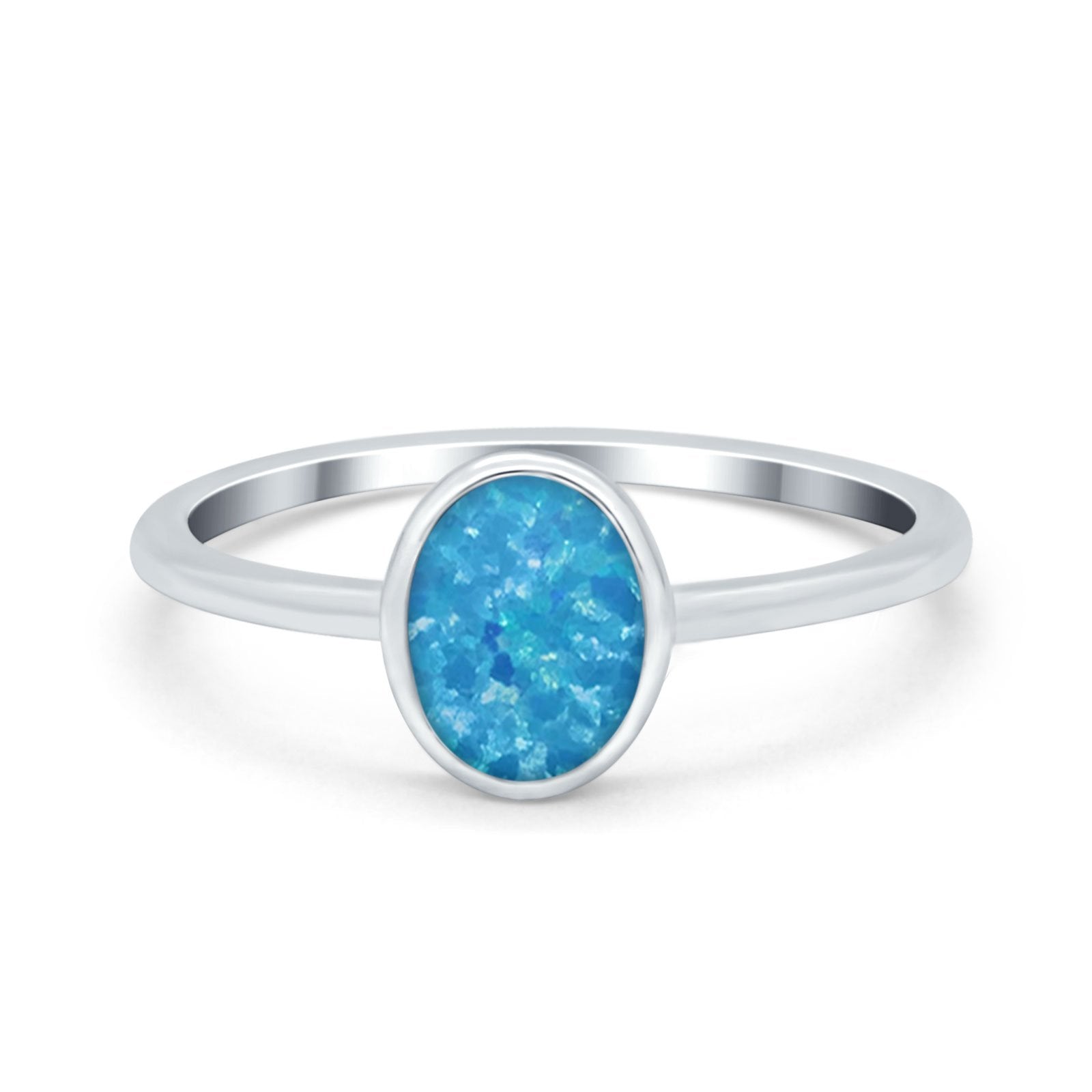 Solitaire Oval Thumb Ring Lab Created Blue Opal Stone 925 Sterling Silver