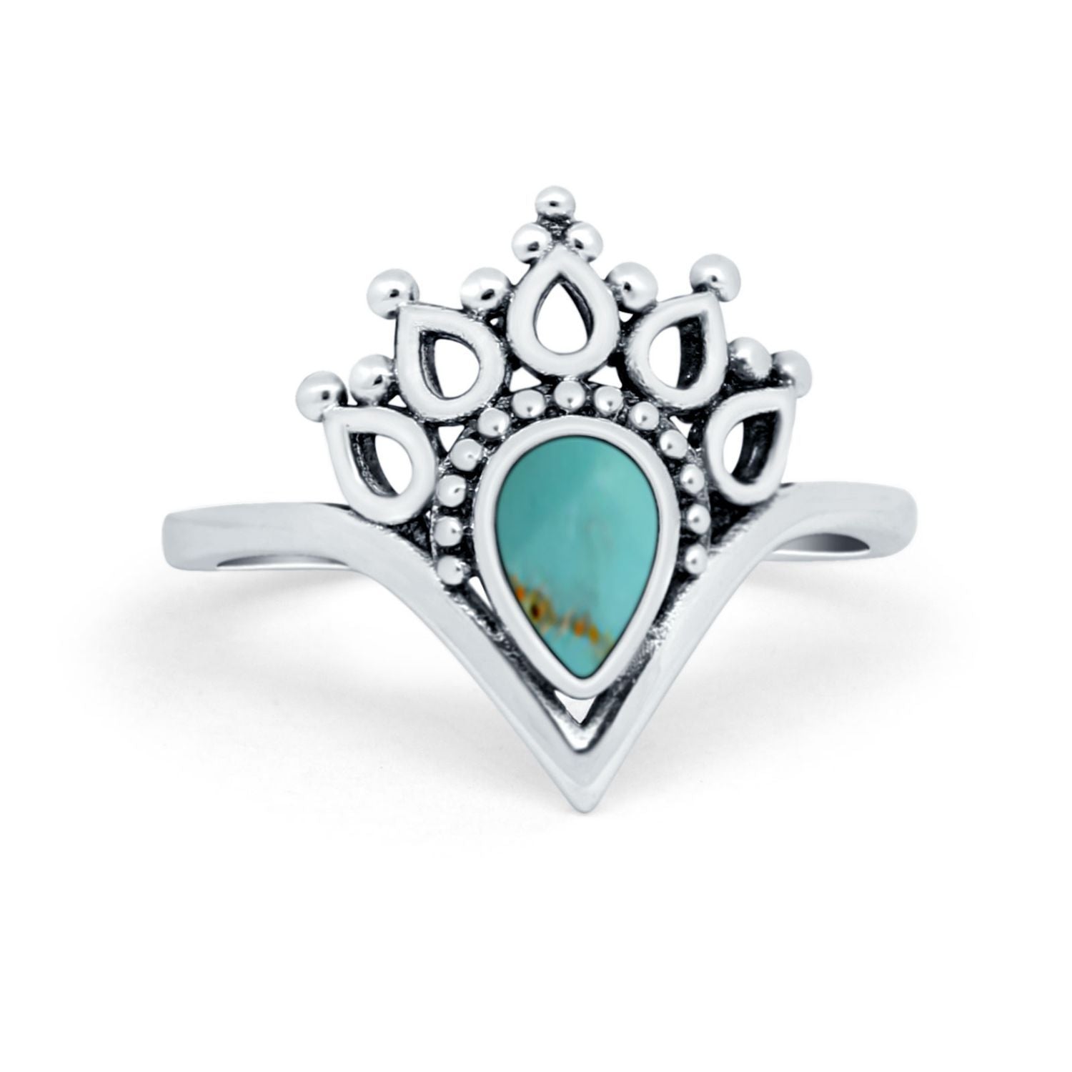 Chevron Midi Thumb Ring Band Pear Round Simulated Turquoise CZ 925 Sterling Silver