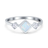 Fashion Thumb Ring Square Lab Created White Opal 925 Sterling Silver