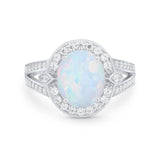 Art Deco Split Shank Engagement Bridal Ring Lab Created White Opal 925 Sterling Silver