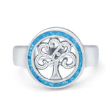 Tree of Life Band Ring Lab Created Blue Opal 925 Sterling Silver