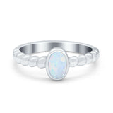 Solitaire Oval Ring Beaded Design Band Lab Created White Opal Round 925 Sterling Silver