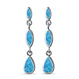 Dangle Marquise Earrings Pear Shape Lab Created Blue Opal 925 Sterling Silver