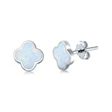 Clover Flower Stud Earring Lab Created White Opal 925 Sterling Silver (6.20mm)