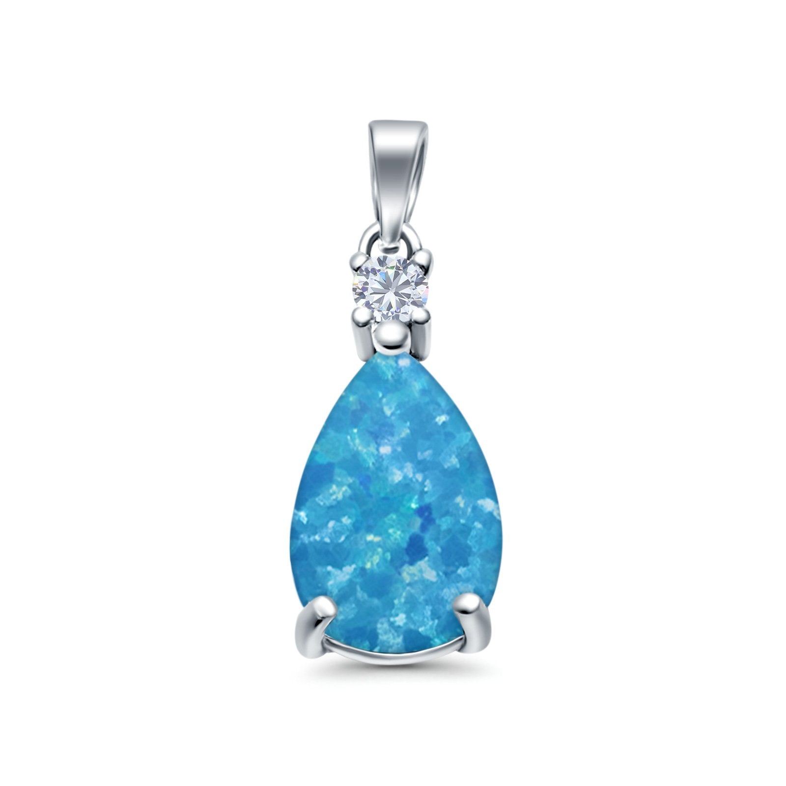 Pear Shape Lab Created Blue Opal Charm Pendant 925 Sterling Silver (21.5mm)