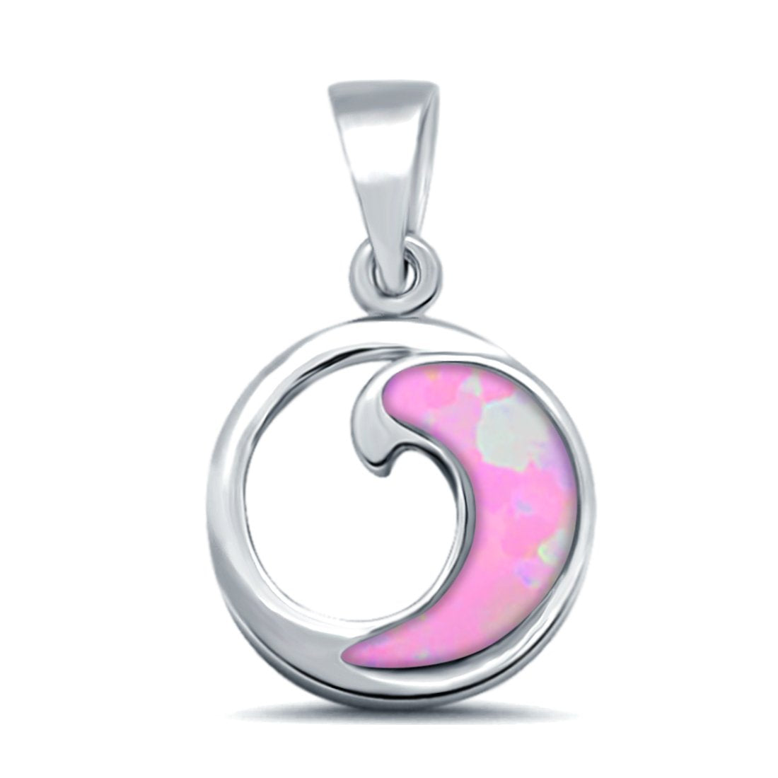 Lab Created Pink Opal Wave Design 925 Sterling Silver Charm Pendant