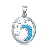 Wave Lab Created Blue Opal 925 Sterling Silver Charm Pendant
