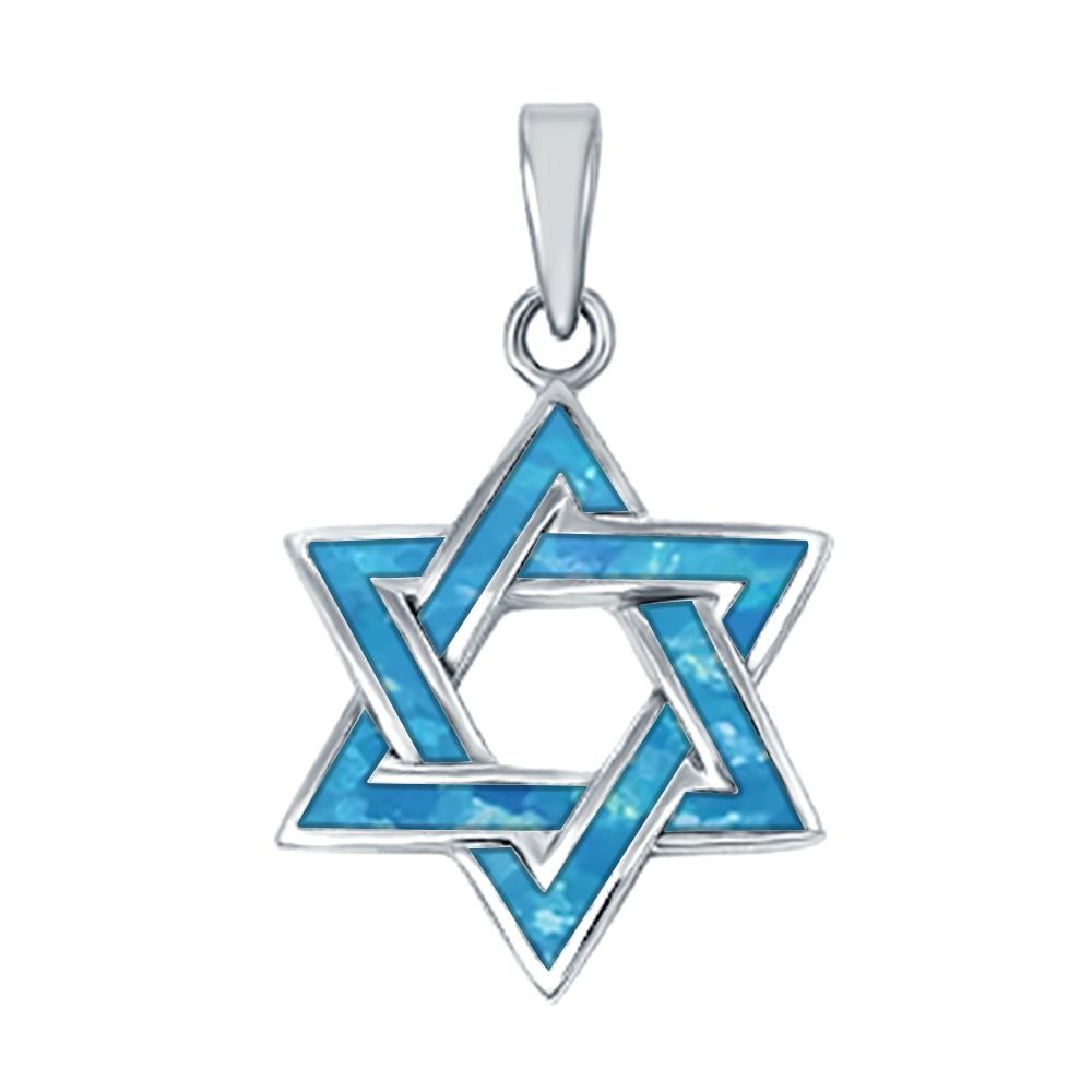 Lab Created Blue Opal Star of David .925 Sterling Silver Charm Pendant