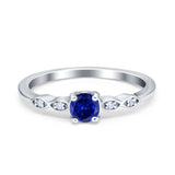 Petite Dainty Wedding Ring Round Simulated Blue Sapphire CZ 925 Sterling Silver