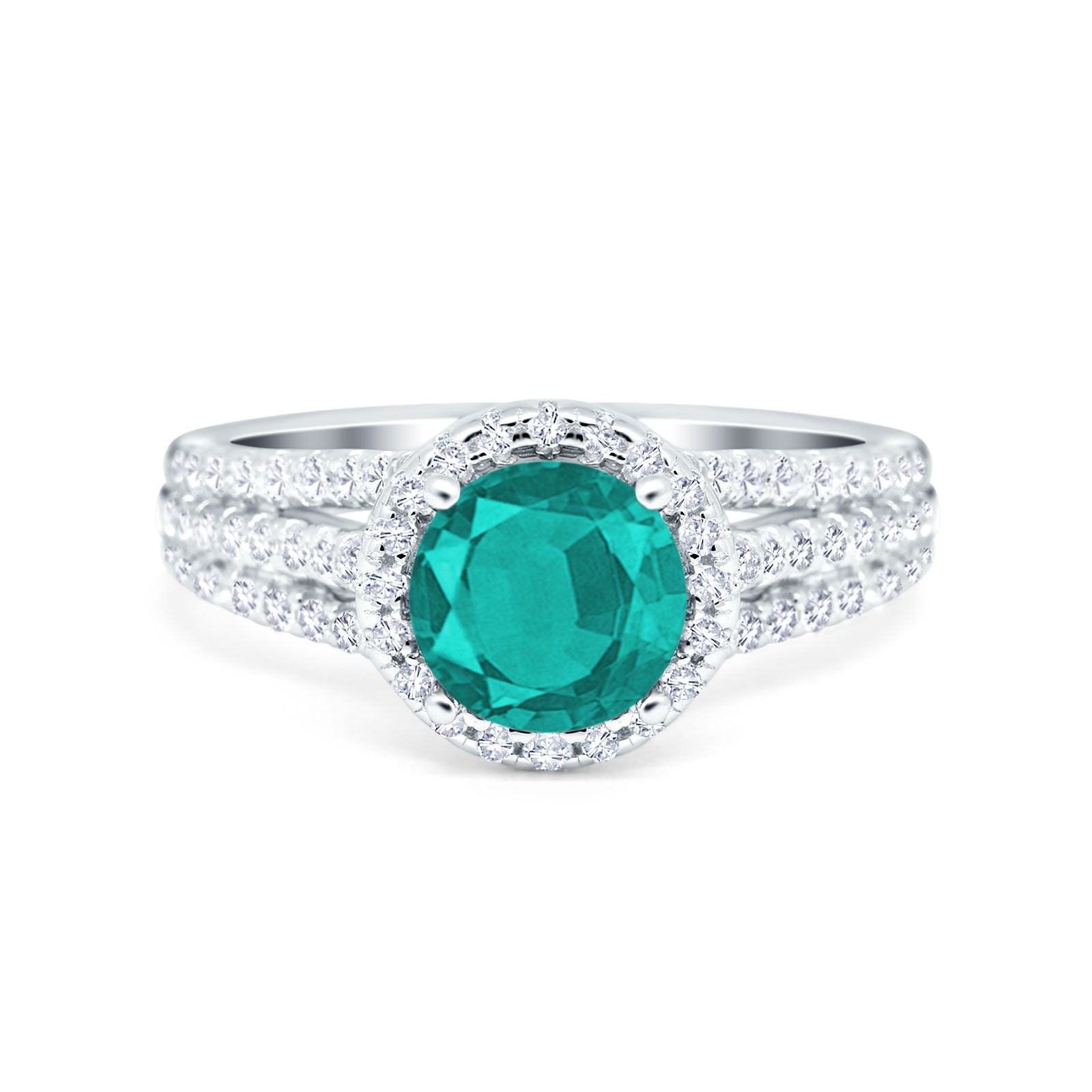 Halo Engagement Ring Accent Dazzling Simulated Paraiba Tourmaline CZ 925 Sterling Silver