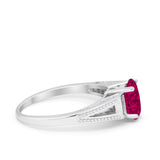 Solitaire Accent Split Shank Wedding Ring Oval Simulated Ruby CZ 925 Sterling Silver