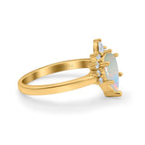 14K Yellow Gold 0.17ct Teardrop Art Deco Pear 9mmx6mm G SI Natural White Opal Diamond Engagement Wedding Ring Size 6.5
