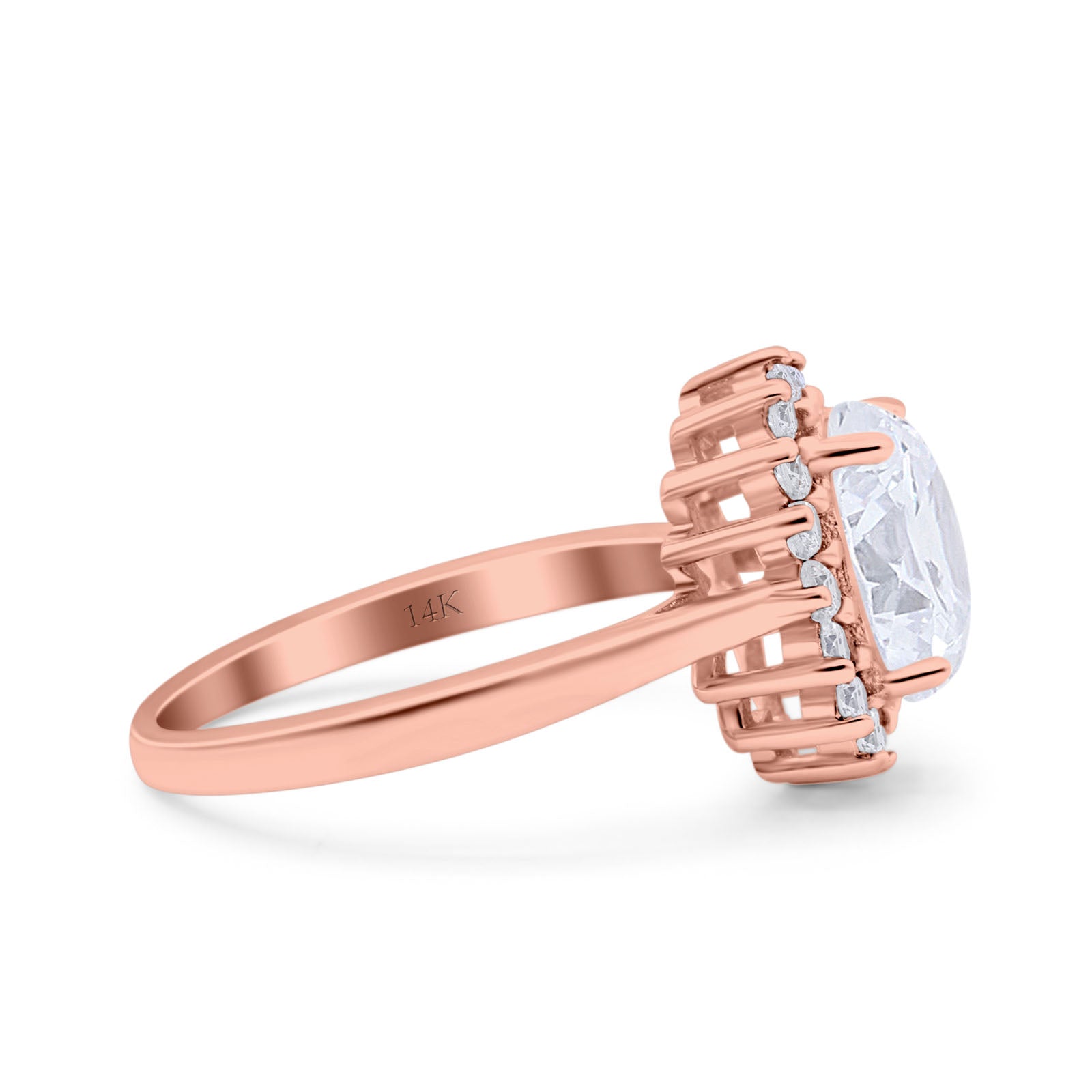 14K Rose Gold Halo Art Deco Oval Wedding Ring Simulated Cubic Zirconia Size-7