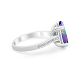 Solitaire Oval Simulated Rainbow CZ Engagement Ring 925 Sterling Silver