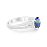 Vintage Style Round Simulated Rainbow CZ Wedding Ring 925 Sterling Silver