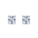 Solitaire Cushion Stud Earrings Simulated Cubic Zirconia 925 Sterling Silver