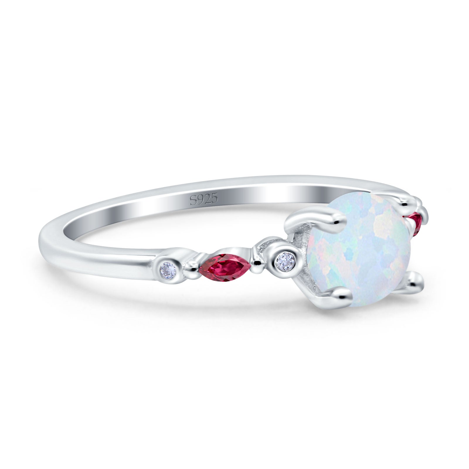 Vintage Style Round Bridal Wedding Ring Marquise Ruby Lab Created White Opal 925 Sterling Silver