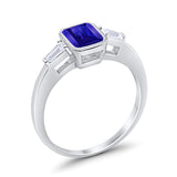Three Stone Baguette Engagement Ring Simulated Blue Sapphire CZ 925 Sterling Silver