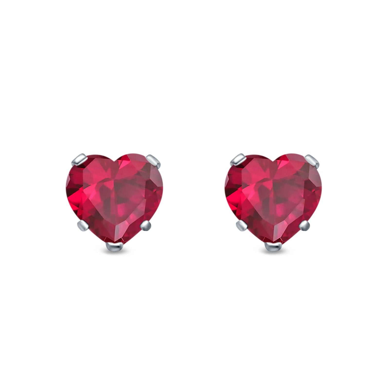 Heart Stud Earrings Simulated Ruby CZ 925 Sterling Silver (4mm-8mm ...