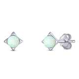 Square Round Created White Opal Solid 925 Sterling Silver (4.6mm)