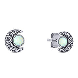 Moon Round Created White Opal Solid 925 Sterling Silver (6.6mm)