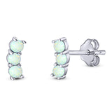 Art Deco Three Stone Style Stud Earring Round Created White Opal Solid 925 Sterling Silver (7mm)