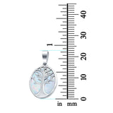 Tree of Life Charm Pendant Lab Created White Opal 925 Sterling Silver