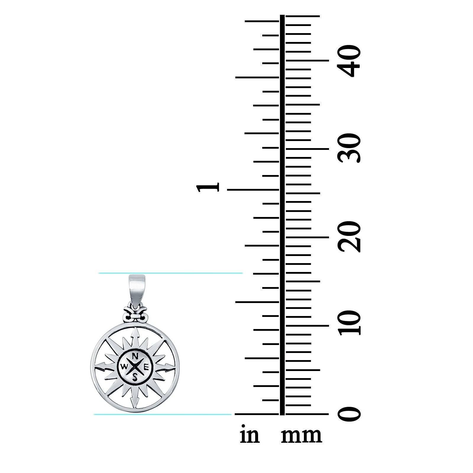 Sun & Compass Charm Pendant 925 Sterling Silver (16mm)
