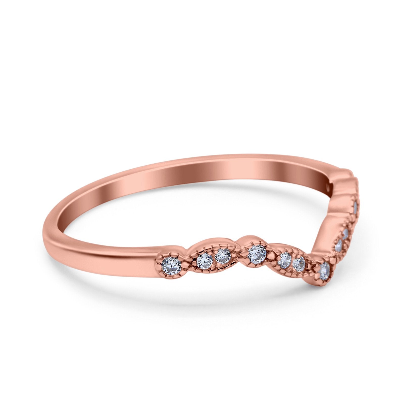 Curved Marquise Half Eternity Stackable Ring Rose Tone, Simulated Cubic Zirconia 925 Sterling Silver