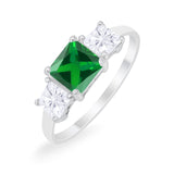 Princess Cut Engagement Ring Simulated Green Emerald CZ 925 Sterling Silver