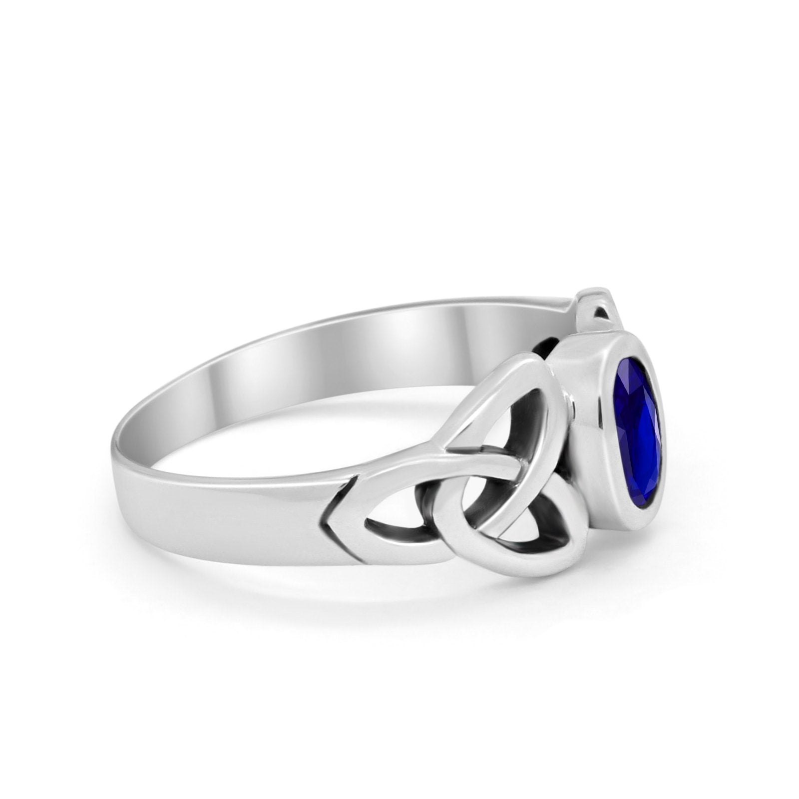 Celtic Ring Oval Bezel Stone Simulated Blue Sapphire CZ 925 Sterling Silver