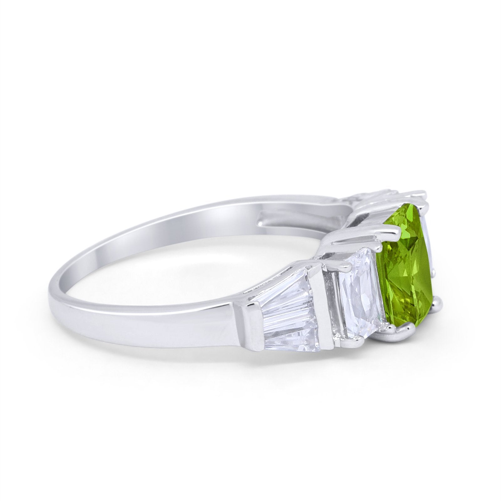 Engagement Ring Radiant Cut Simulated Peridot CZ 925 Sterling Silver