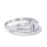 Halo Two Piece Engagement Rings Simulated CZ 925 Sterling Silver