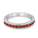 Half Eternity Band Wedding Ring Simulated Garnet CZ 925 Sterling Silver