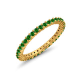 Full Eternity Wedding Band Round Yellow Tone, Simulated Green Emerald CZ Ring 925 Sterling Silver