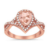 Teardrop Wedding Promise Ring Rose Tone, Simulated Morganite CZ 925 Sterling Silver
