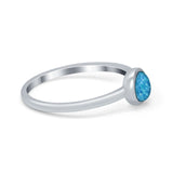 Petite Dainty Ring Solitaire Round Lab Blue Opal Simulated CZ 925 Sterling Silver