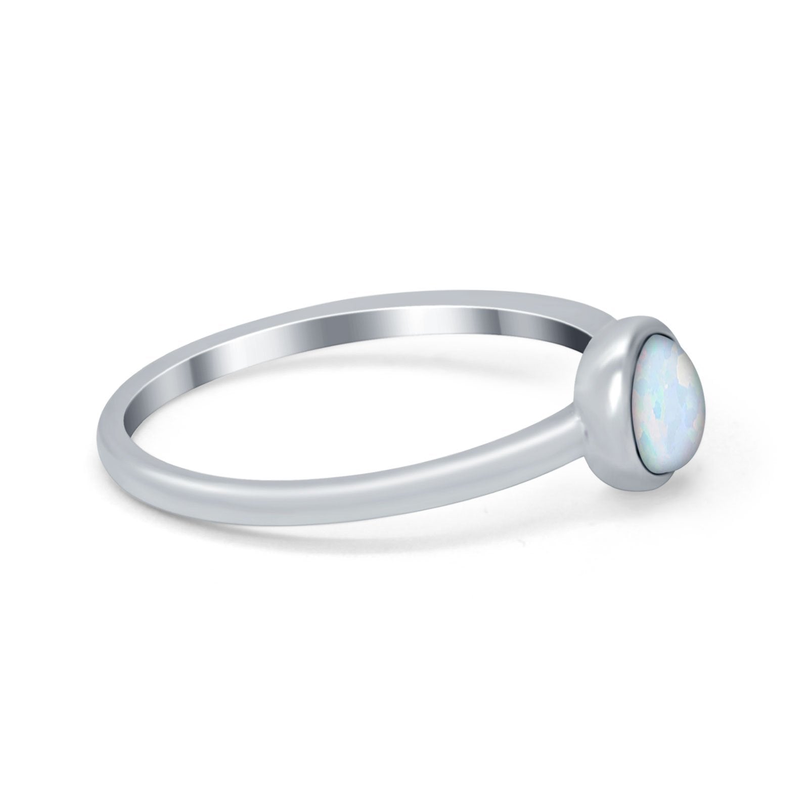 Petite Dainty Ring Solitaire Round Lab White Opal Simulated CZ 925 Sterling Silver