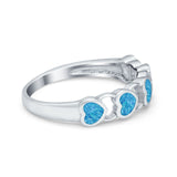 Heart Promise Ring Sideways Lab Created Blue Opal  925 Sterling Silver