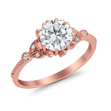 Art Deco Design Fashion Ring Round Rose Tone, Simulated CZ 925 Sterling Silver