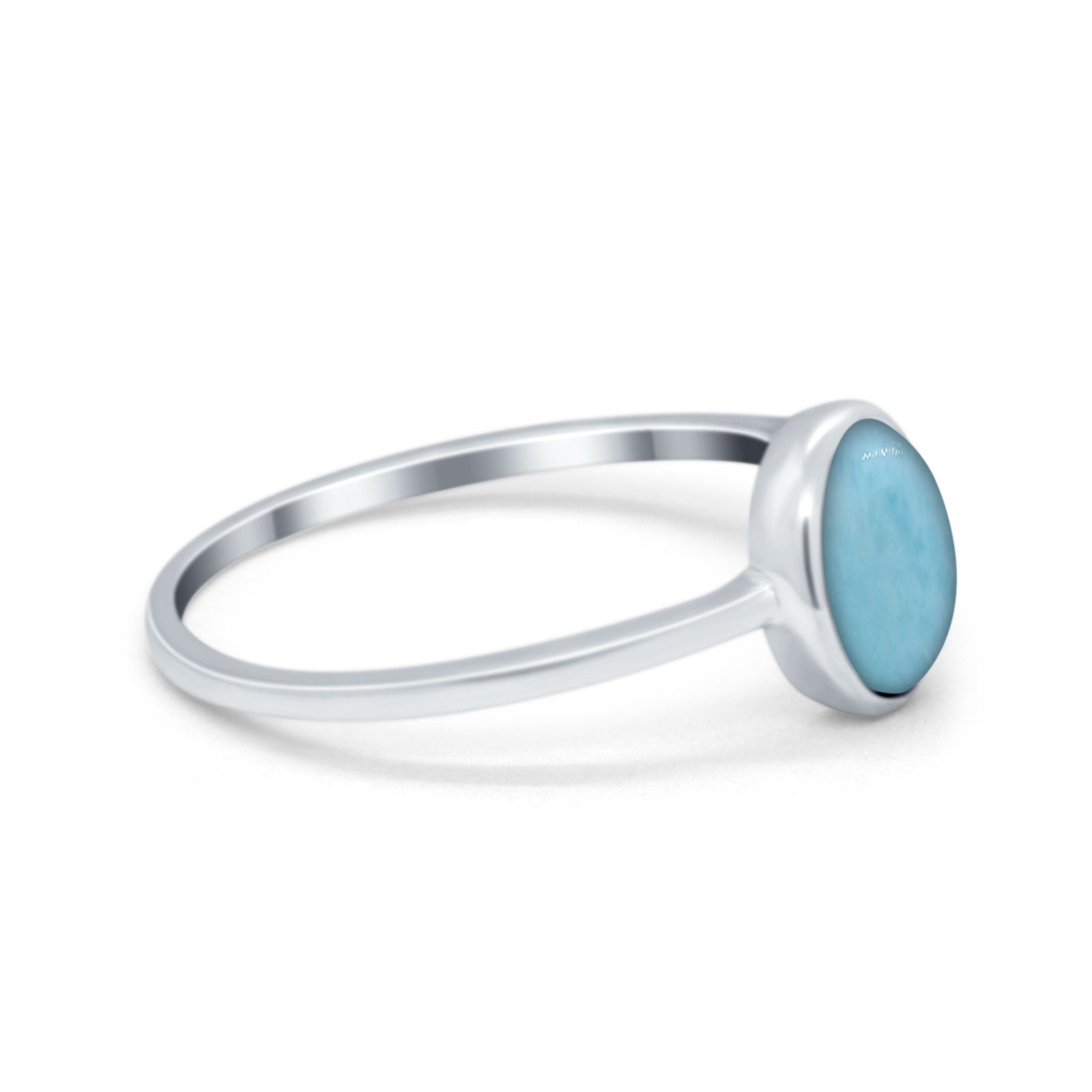 Solitaire Oval Thumb Ring Simulated Larimar CZ Stone 925 Sterling Silver
