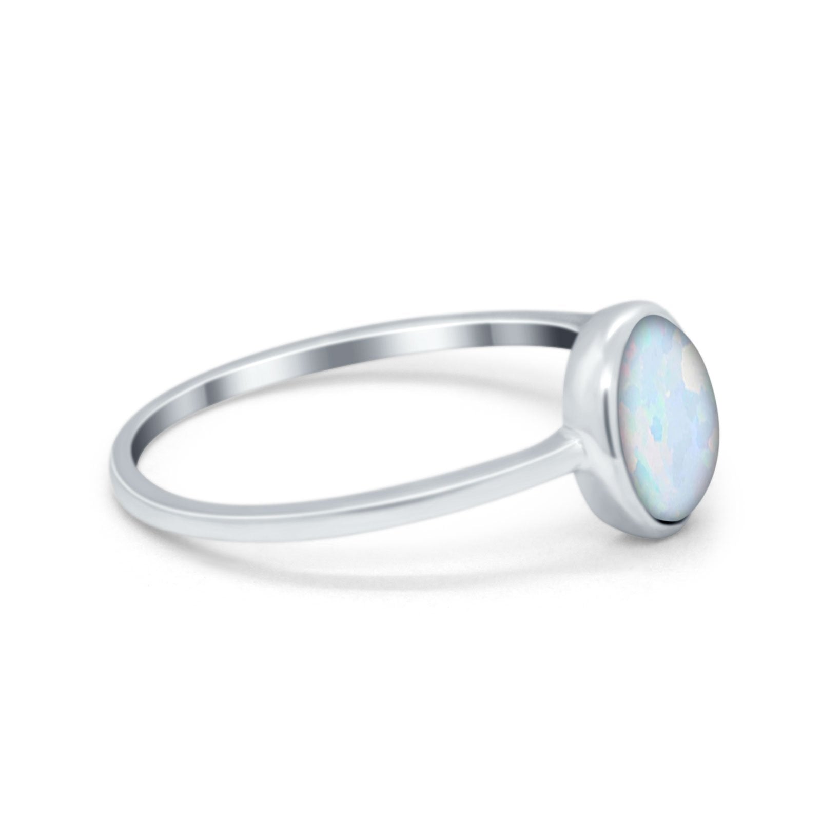 Solitaire Oval Thumb Ring Lab Created White Opal Stone 925 Sterling Silver