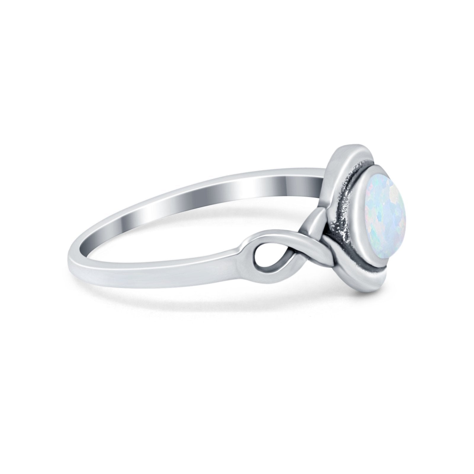 Celtic Trinity Ring Lab Created White Opal  Infinity Shank 925 Sterling Silver